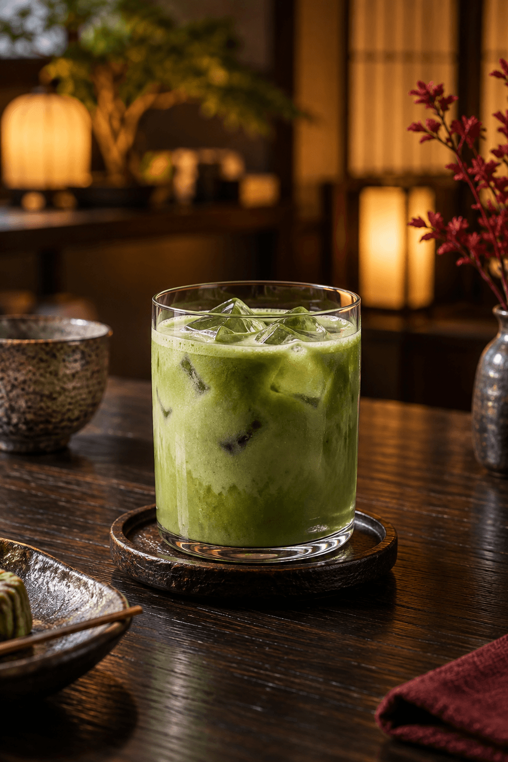 Concept iced matcha drink topped with cream