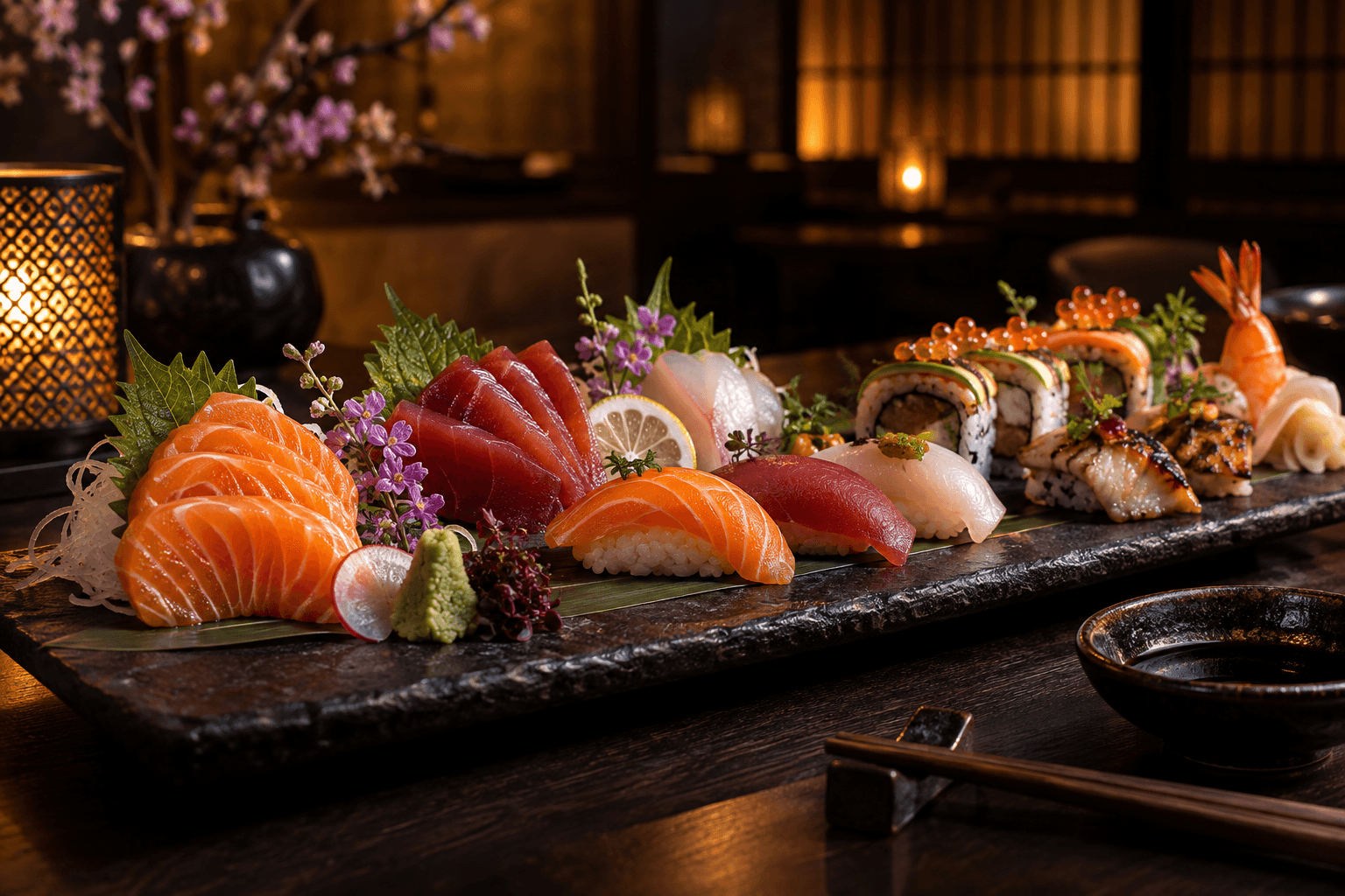 Concept platter of sushi and sashimi
